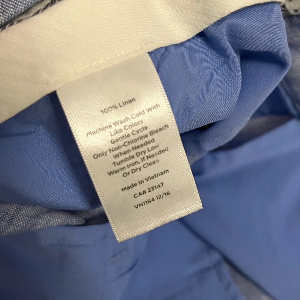 TALBOTS BLUE LINEN PANT ANKLE CROP FLAT FRONT WOMENS 4
